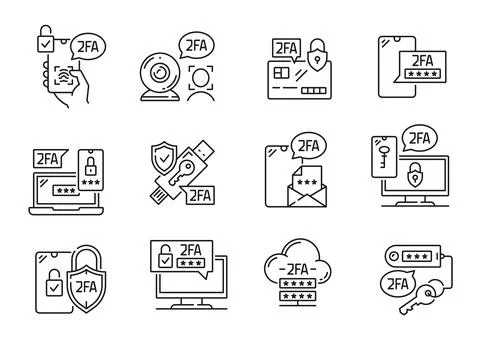Two factor verification icons, 2FA mobile password Stock Illustration