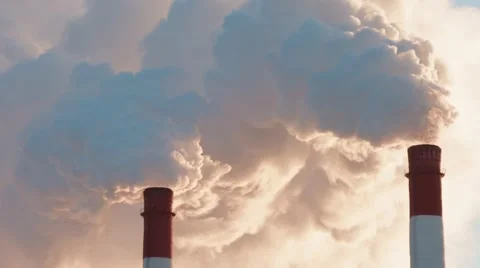 Two factory smokestacks Stock Footage 46882335