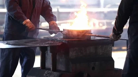 Two factory workers forged part under pressure Video stock 76856902