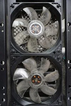 Two fans, covered with a thick layer of dust 스톡 사진