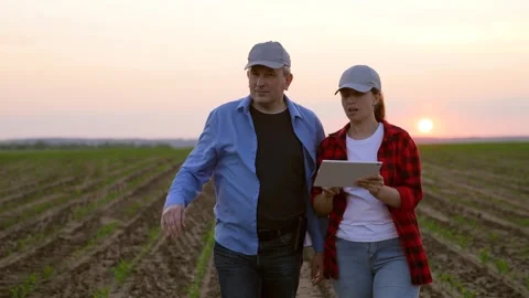 Two farmers work field handshakemachinery road insurance wealth digital horizon Stock Footage 247491175