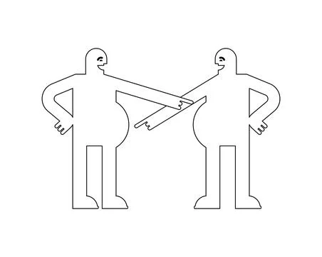 Two fat men laugh at each other and point to their bellies. Stock Illustration