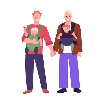 Two fathers carrying babies vector illustration Stock Illustration