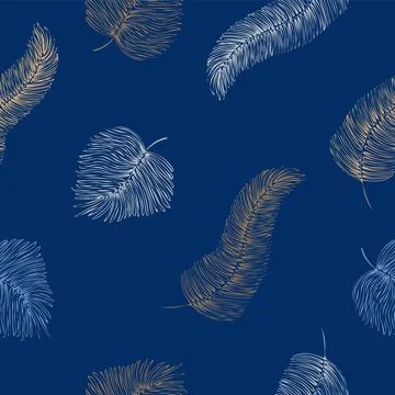 Two feathers in blue background,  pattern Stock Illustration
