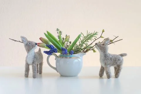 Two felt deers Stock Photos