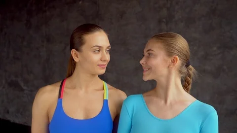 Two female athletes looking at the camera, portrait. close-up sport, fitness Stock Footage 89305040
