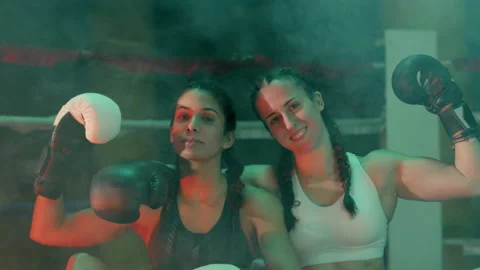 Two female boxers posing at camera Video stock 179361821