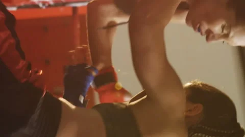 Two female boxers practicing in boxing ring Stock Footage 300530127