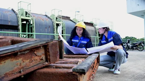 Two female engineers working on construction site Stock Footage 252421936