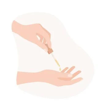 Two female hands with pipette of face serum on a white background Stock Illustration