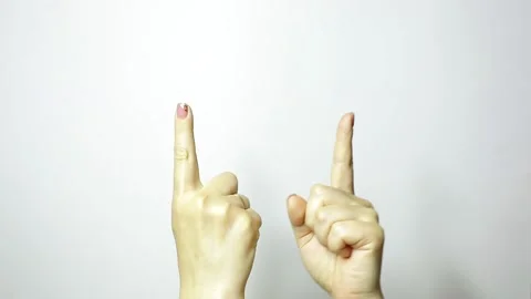 Two female hands pointing up with index fingers Vídeo Stock 208809983