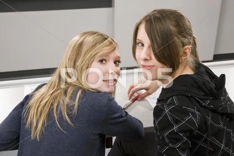 Two female high school students Stock Photos