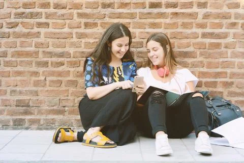 Two female students are preparing for exams Stock Photos