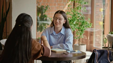 Two Female Students Collaborating on Project and Giving High Five Stock Footage 342123023