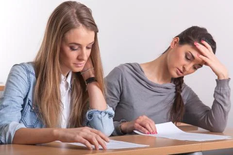 Two female students learning Stock Photos