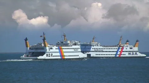 Two ferries crossing Stock Footage 679459