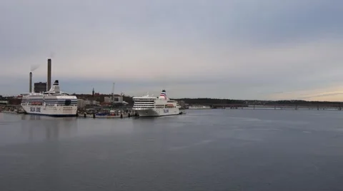 Two Ferries moored At Dock At A Ferry Terminal Stock Footage 60606743