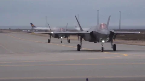 Two fighters are moving on the runway Stock Footage 120369738