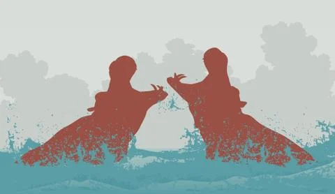 Two fighting hippos Stock Illustration