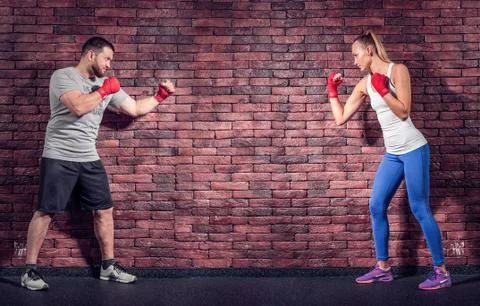 Two figters on the Brick wall background Foto stock