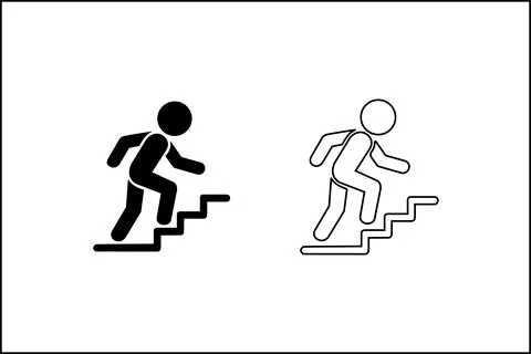 Two figures ascending stairs one solid black silhouette and one outlined Stock Illustration