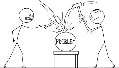 Two figures attacking a problem Vector Stock Illustration