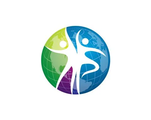 Two figures dancing together inside 3d colorful sphere globe world Stock Illustration