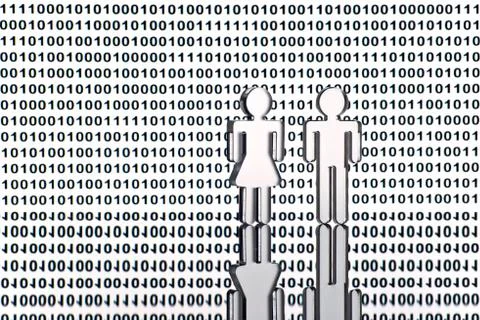 Two figures in front of binary code イラスト素材