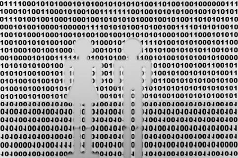 Two figures in front of binary code Illustrazione stock