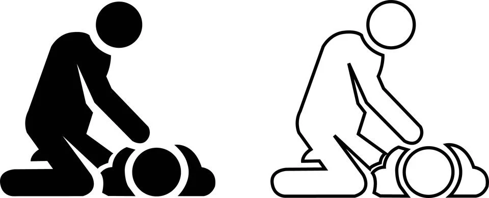 Two figures performing cpr chest compressions silhouette Stock Illustration