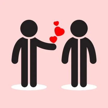 Two figures with shadows and three red hearts Stock Illustration