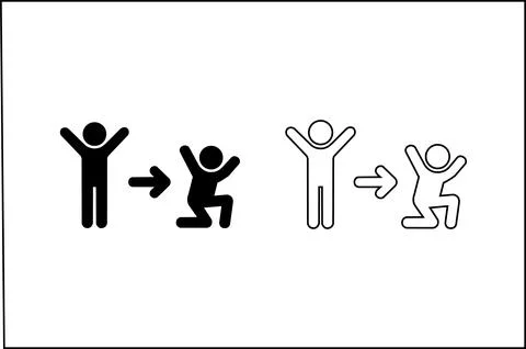 Two figures showing transformation from standing tall to crouching down Stock Illustration
