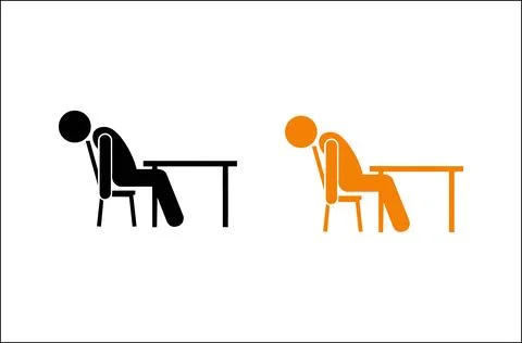 Two figures slumped over desks in a distinct silhouette style silhouette Stock Illustration