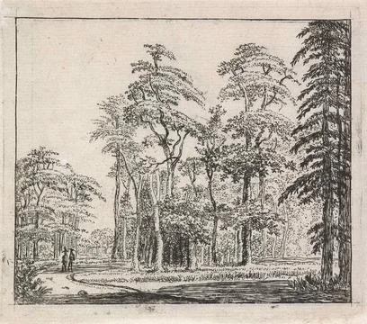 Two figures on a winding path in a forest. Two figures are walking across ... Stock Photos