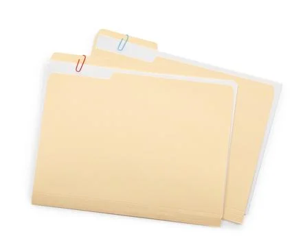Two file folders with papers isolated on white, top view Stock Photos