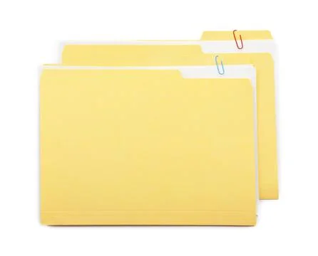 Two file folders with papers isolated on white, top view Stock Photos