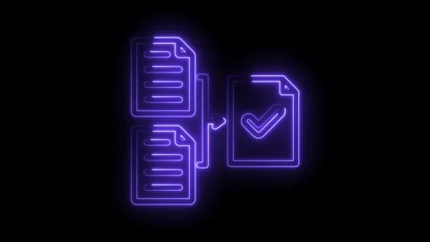 Two files transferring successfully to a complete document with glowing neon Stock Footage 330781660