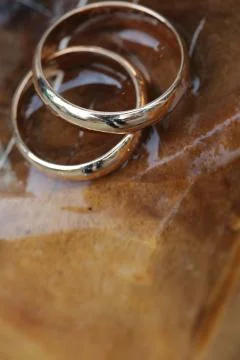 Two Fine Golden Rings  Celebration  wedding for couple Stock Photos
