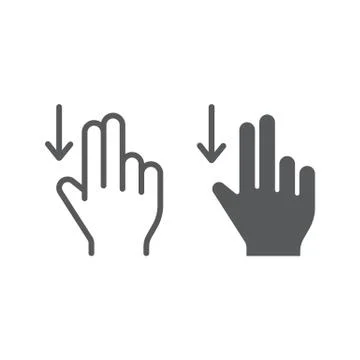 Two finger drag down line and glyph icon, gesture and hand, flick sign, vector Stock Illustration