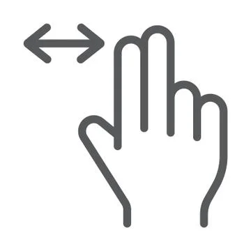 Two finger horizontal scroll line icon, gesture and hand, press sign, vector Stock Illustration
