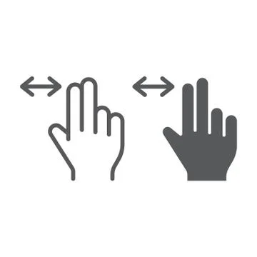 Two finger horizontal scroll line and glyph icon, gesture and hand, press sign Stock Illustration
