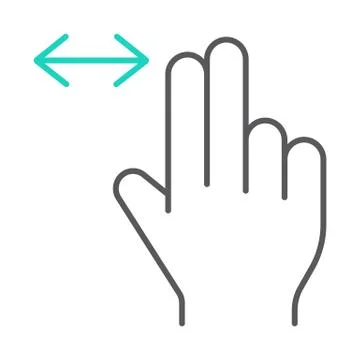 Two finger horizontal scroll thin line icon, gesture and hand, press sign Stock Illustration