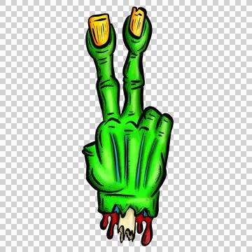 Two Finger Swear Hand Gesture, Green Undead Zombie Hand Cartoon Stock Illustration