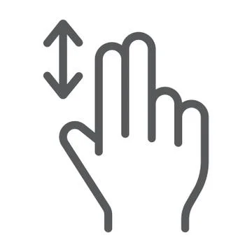 Two finger vertical scroll line icon, gesture and hand, press sign, vector Stock Illustration