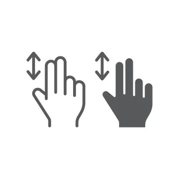 Two finger vertical scroll line and glyph icon, gesture and hand, press sign Stock Illustration