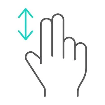 Two finger vertical scroll thin line icon, gesture and hand, press sign, vector Stock Illustration