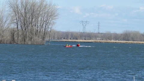 Two fire boat on the water Stock Footage 139664157