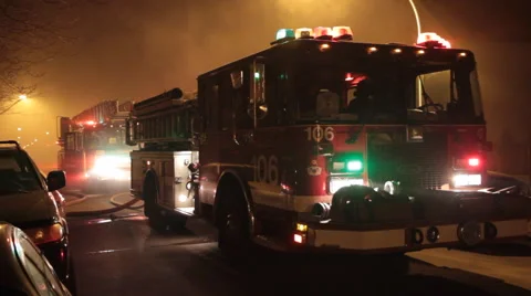 Two fire engines in smoke 2 Stock Footage 42269071