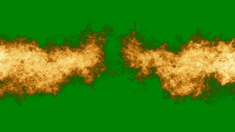 Two fire flames green background orange green screen animated chromakey Stock Footage 314064549