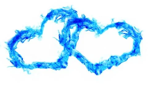 Two fire flmaes blue heart on white background Stock Illustration